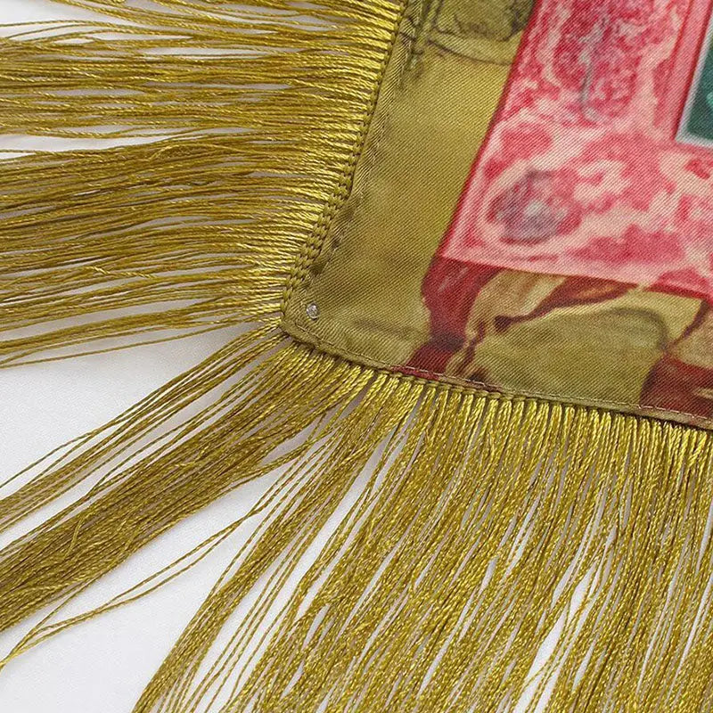 Fringe Crane Print Scarf